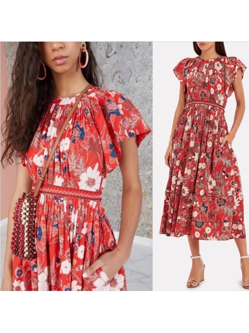 Ulla Johnson Lottie Floral Cotton Voile Midi Dress Red Size 4 - Picture 4 of 16
